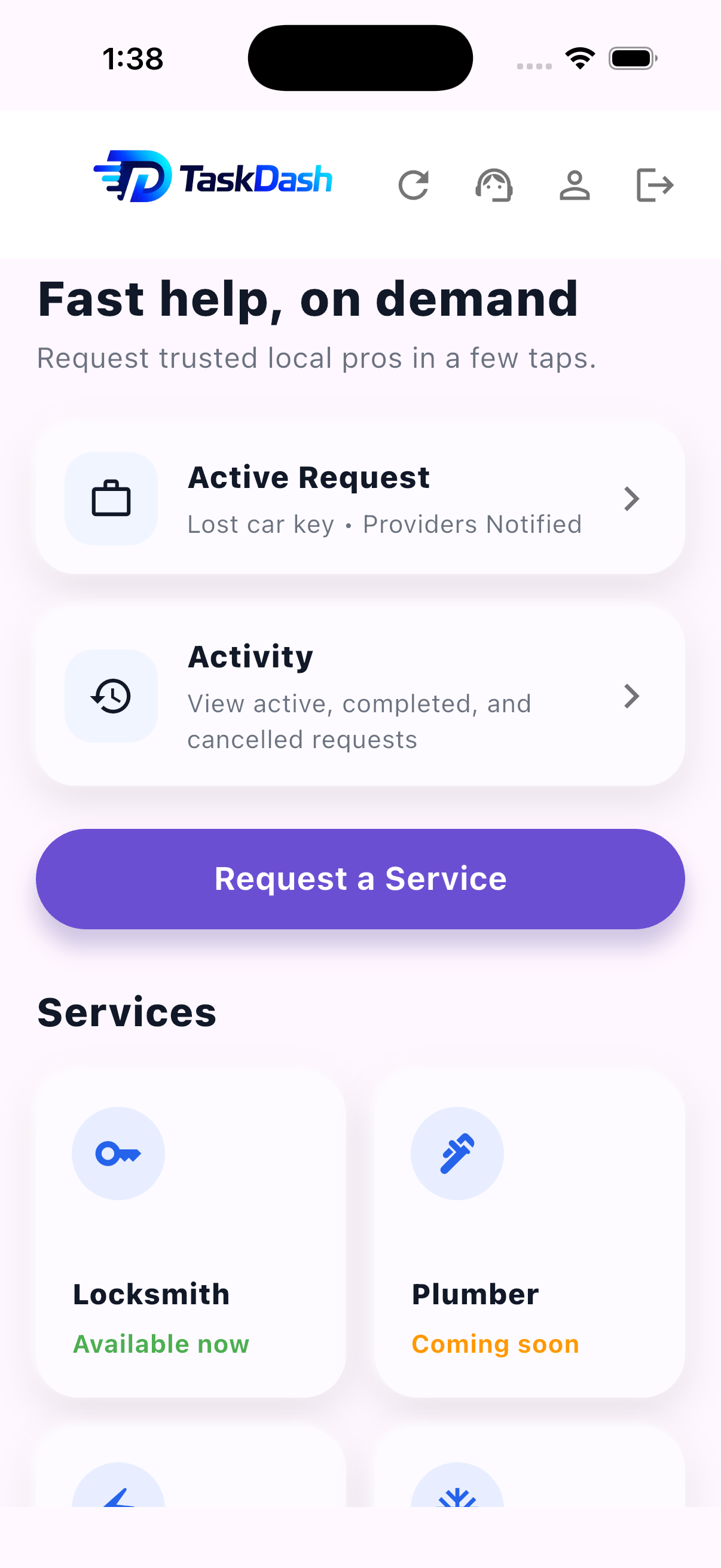 TaskDash customer app screenshot