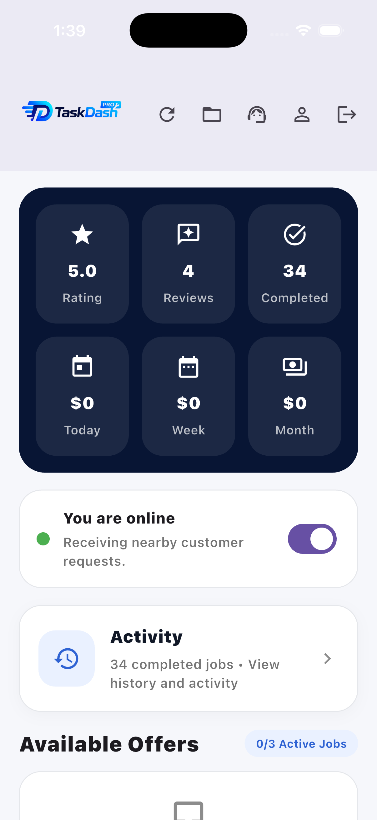 TaskDash provider app screenshot